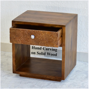 Lisa Carving Side/Bedside Table - Natural Brown - Image 4